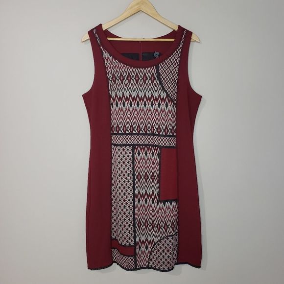 Desigual XLarge NWT Red Burgundy Patchwork Sheath Dress - Red Sweaterdress - Picture 2 of 13